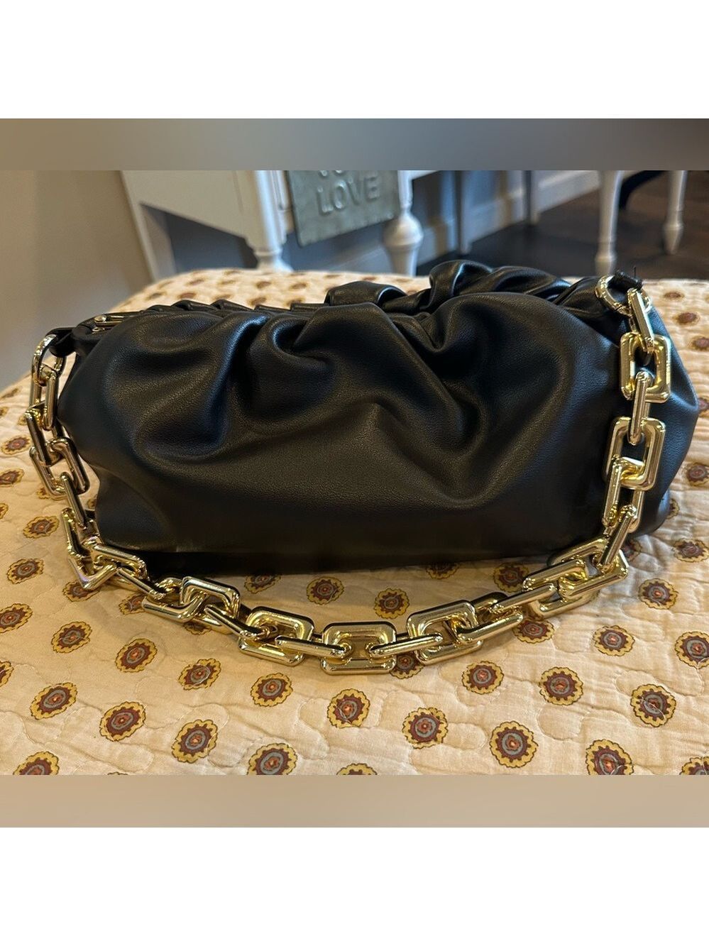 Prime Original Black Cloud Clutch Bag with Gold Chunky Chain Like New - Picture 3 of 6